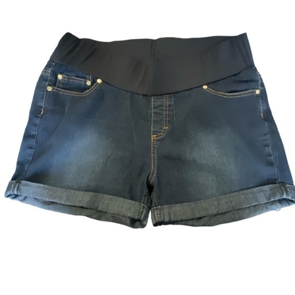 Oh Mamma Dark Denim Maternity Stretch Shorts Size Large EUC #6186